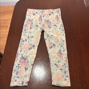 Breezies Floral Leggings - Cream and Purple